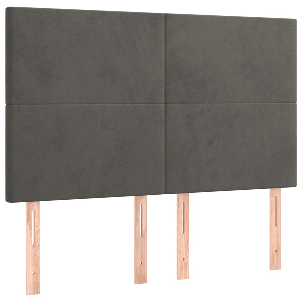 sengegavl med LED-lys 144x5x118/128 cm fløjl mørkegrå
