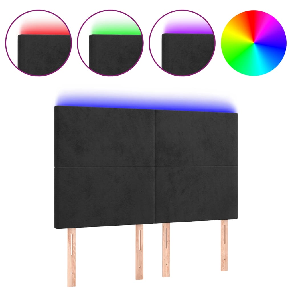 sengegavl med LED-lys 144x5x118/128 cm fløjl sort