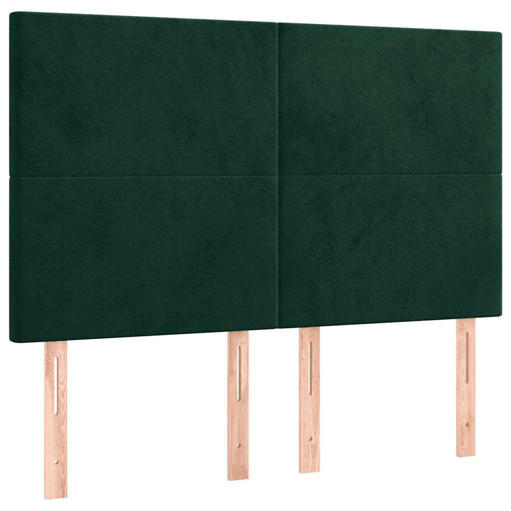 sengegavl med LED-lys 144x5x118/128 cm fløjl mørkegrøn