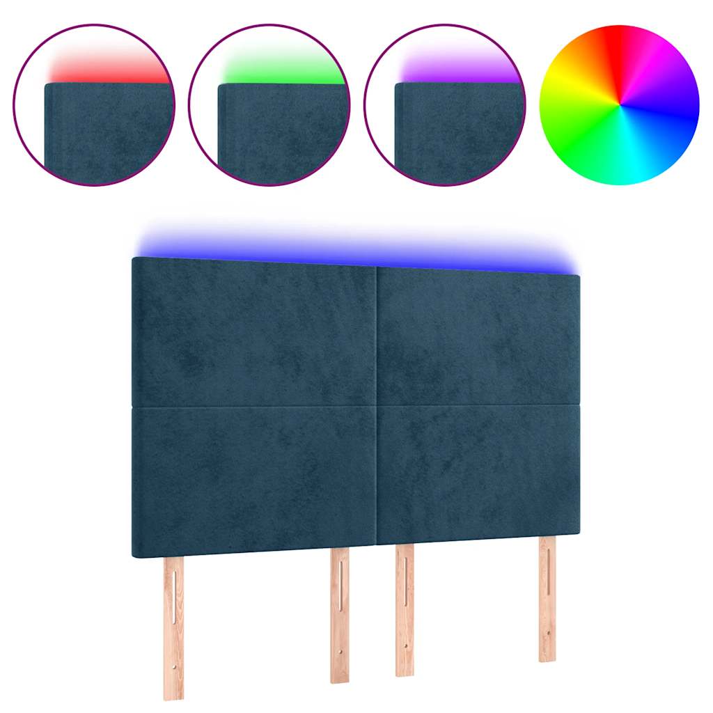 sengegavl med LED-lys 144x5x118/128 cm fløjl mørkeblå