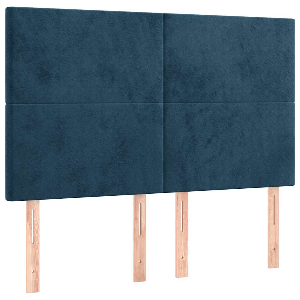 sengegavl med LED-lys 144x5x118/128 cm fløjl mørkeblå