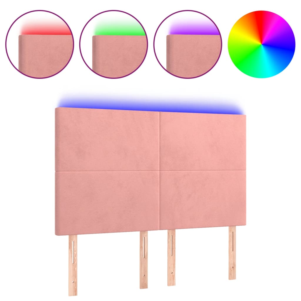sengegavl med LED-lys 144x5x118/128 cm fløjl lyserød