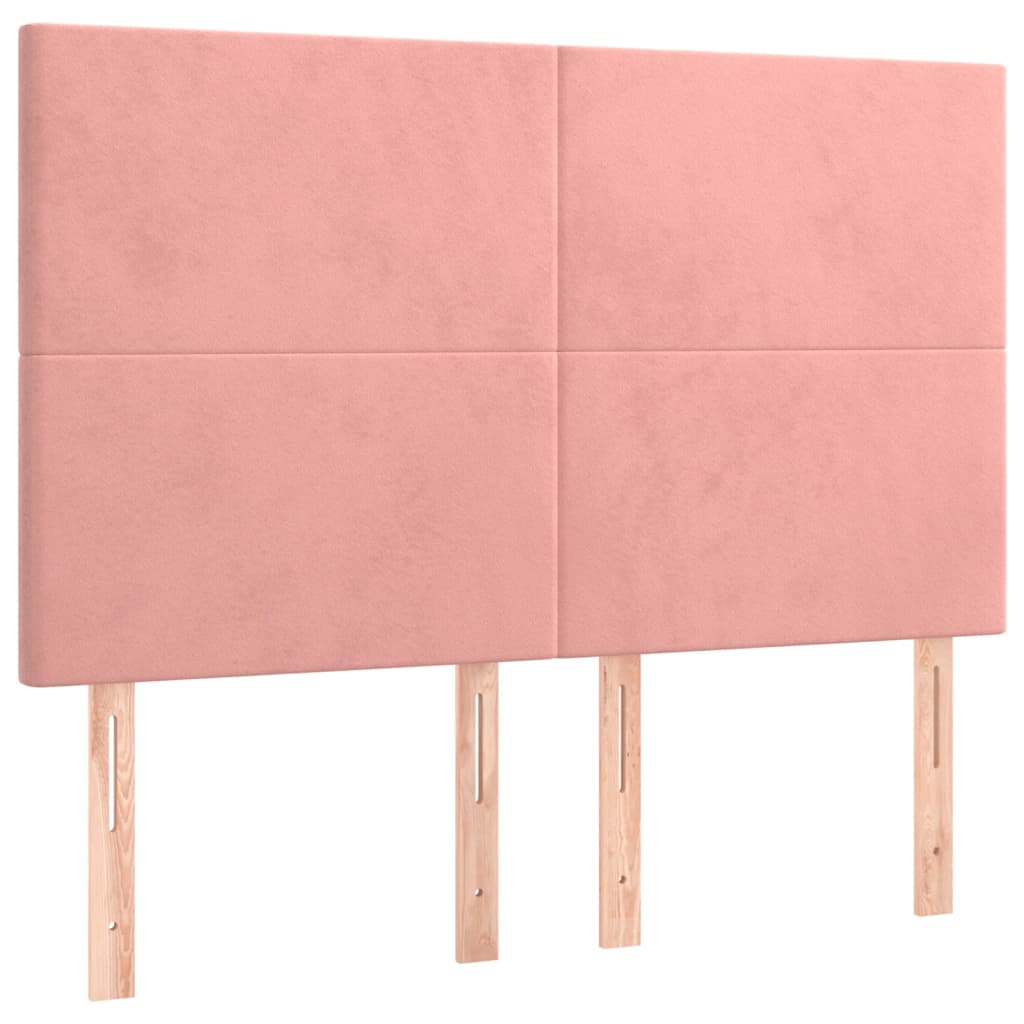 sengegavl med LED-lys 144x5x118/128 cm fløjl lyserød