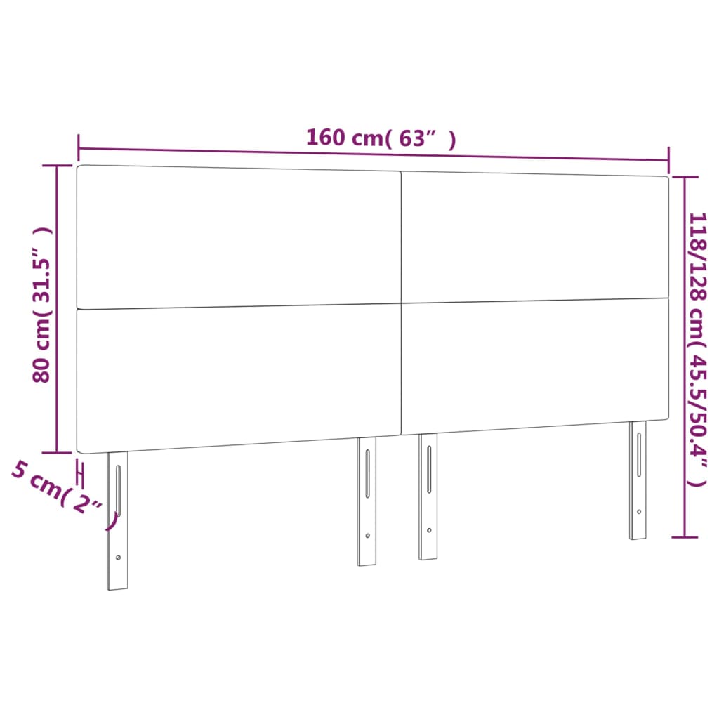 sengegavl med LED-lys 160x5x118/128 cm fløjl lysegrå