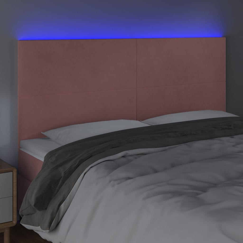 sengegavl med LED-lys 160x5x118/128 cm fløjl lyserød