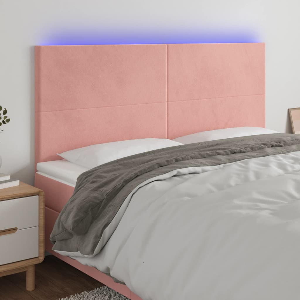 sengegavl med LED-lys 160x5x118/128 cm fløjl lyserød