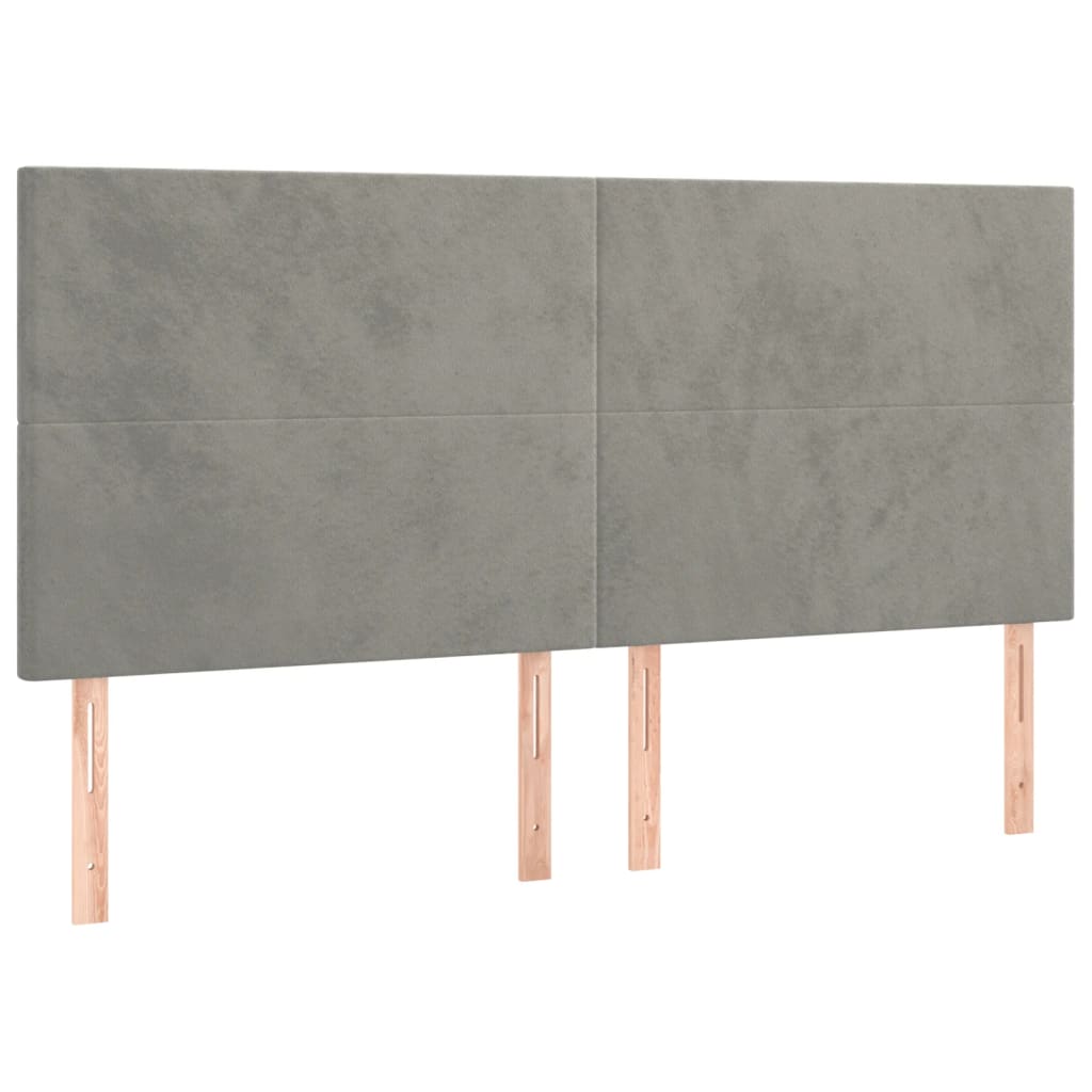 sengegavl med LED-lys 180x5x118/128 cm fløjl lysegrå