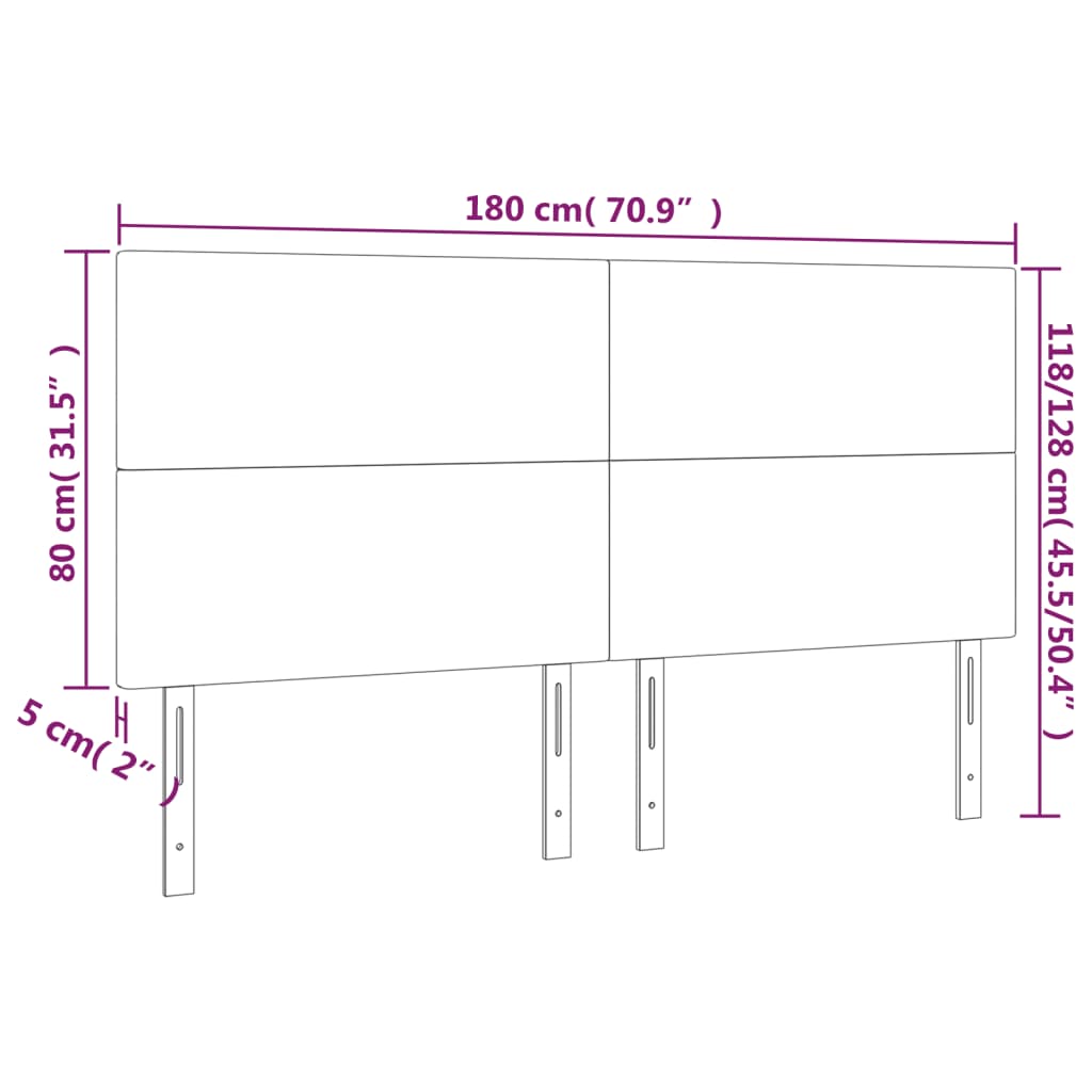 sengegavl med LED-lys 180x5x118/128 cm fløjl lysegrå