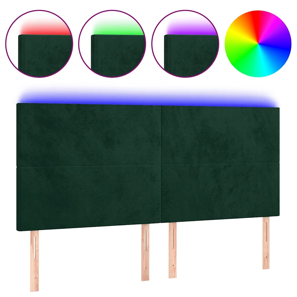 sengegavl med LED-lys 180x5x118/128 cm fløjl mørkegrøn