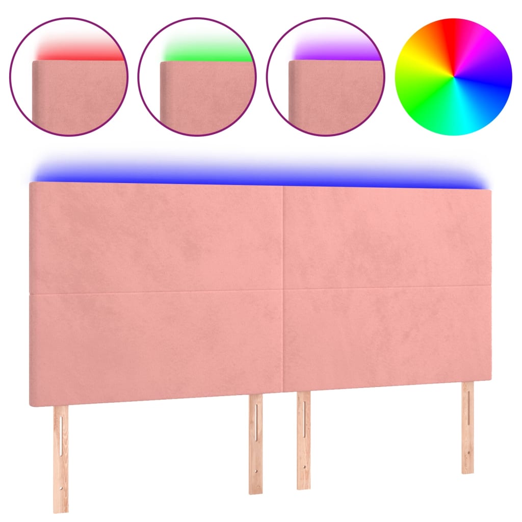 sengegavl med LED-lys 180x5x118/128 cm fløjl lyserød