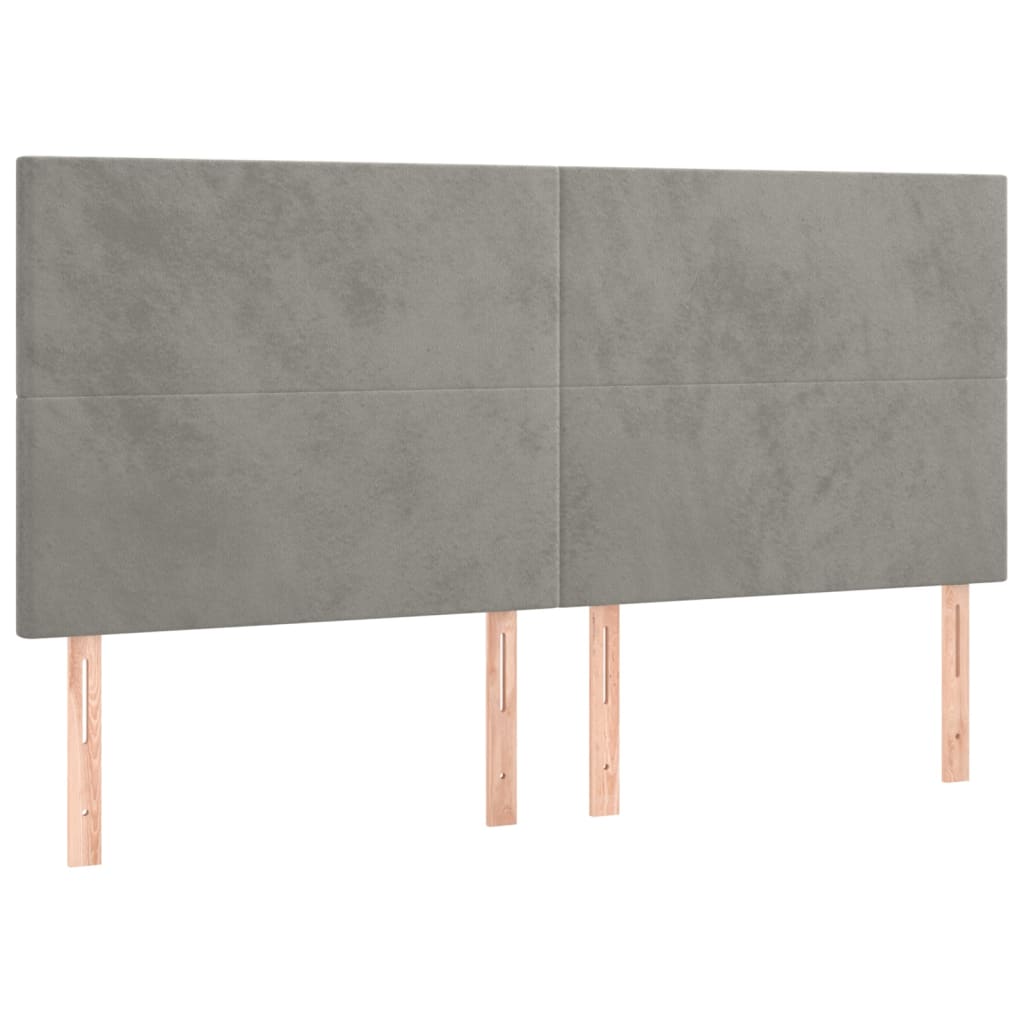 sengegavl med LED-lys 200x5x118/128 cm fløjl lysegrå