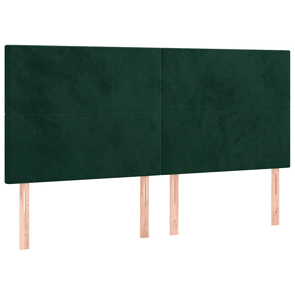 sengegavl med LED-lys 200x5x118/128 cm fløjl mørkegrøn