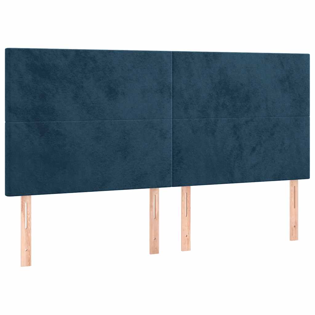 sengegavl med LED-lys 200x5x118/128 cm fløjl mørkeblå