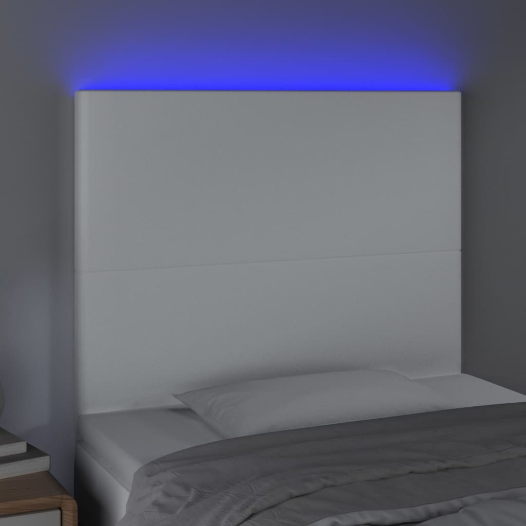 sengegavl med LED-lys 80x5x118/128 cm kunstlæder hvid