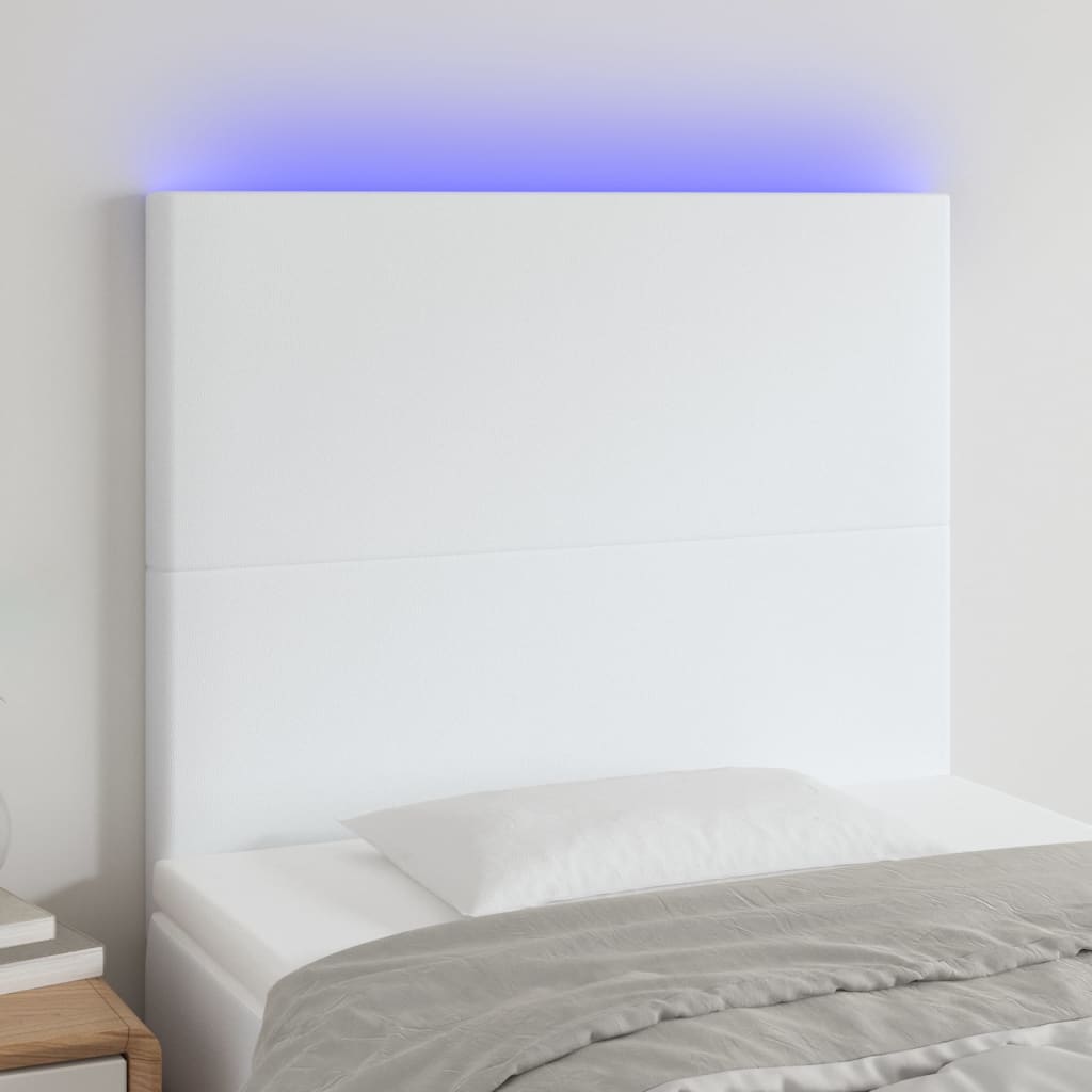 sengegavl med LED-lys 80x5x118/128 cm kunstlæder hvid