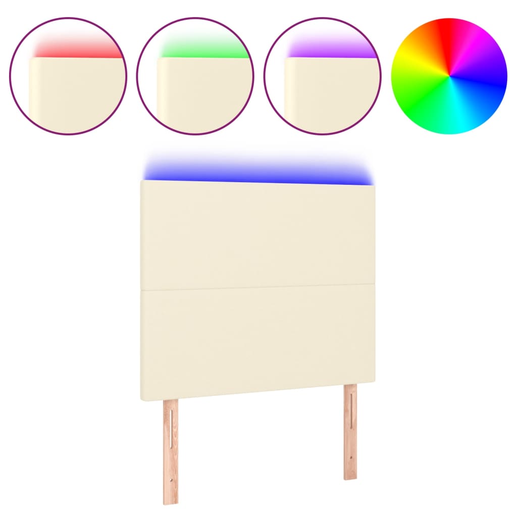 sengegavl med LED-lys 80x5x118/128 cm kunstlæder cremefarvet