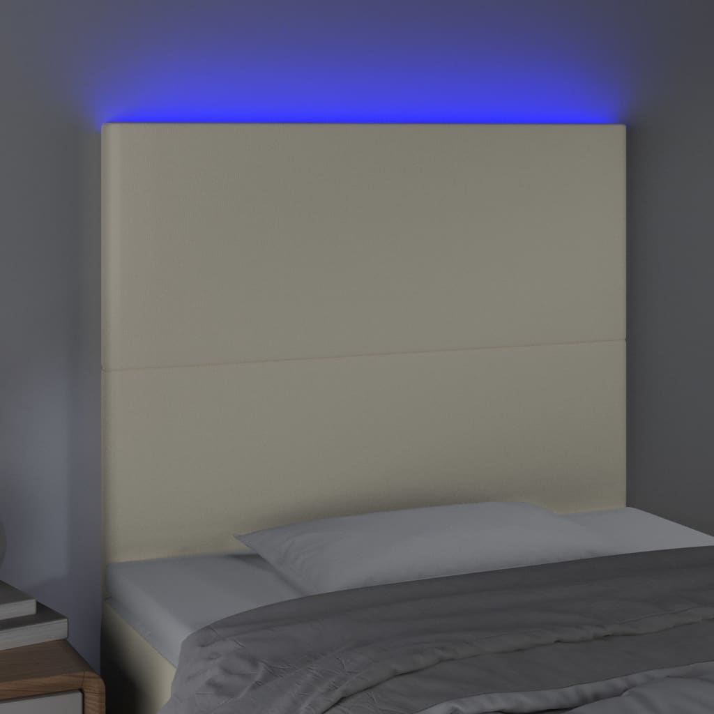 sengegavl med LED-lys 80x5x118/128 cm kunstlæder cremefarvet