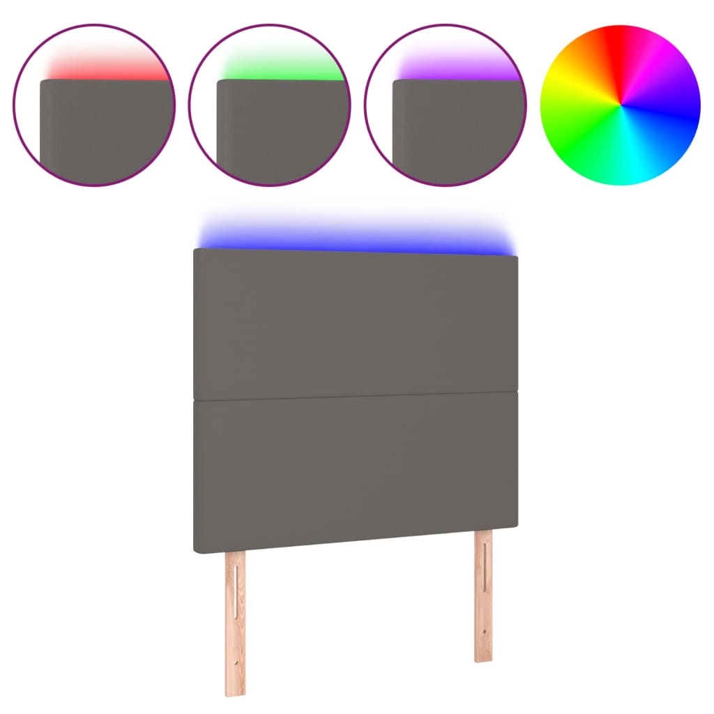 sengegavl med LED-lys 80x5x118/128 cm kunstlæder grå