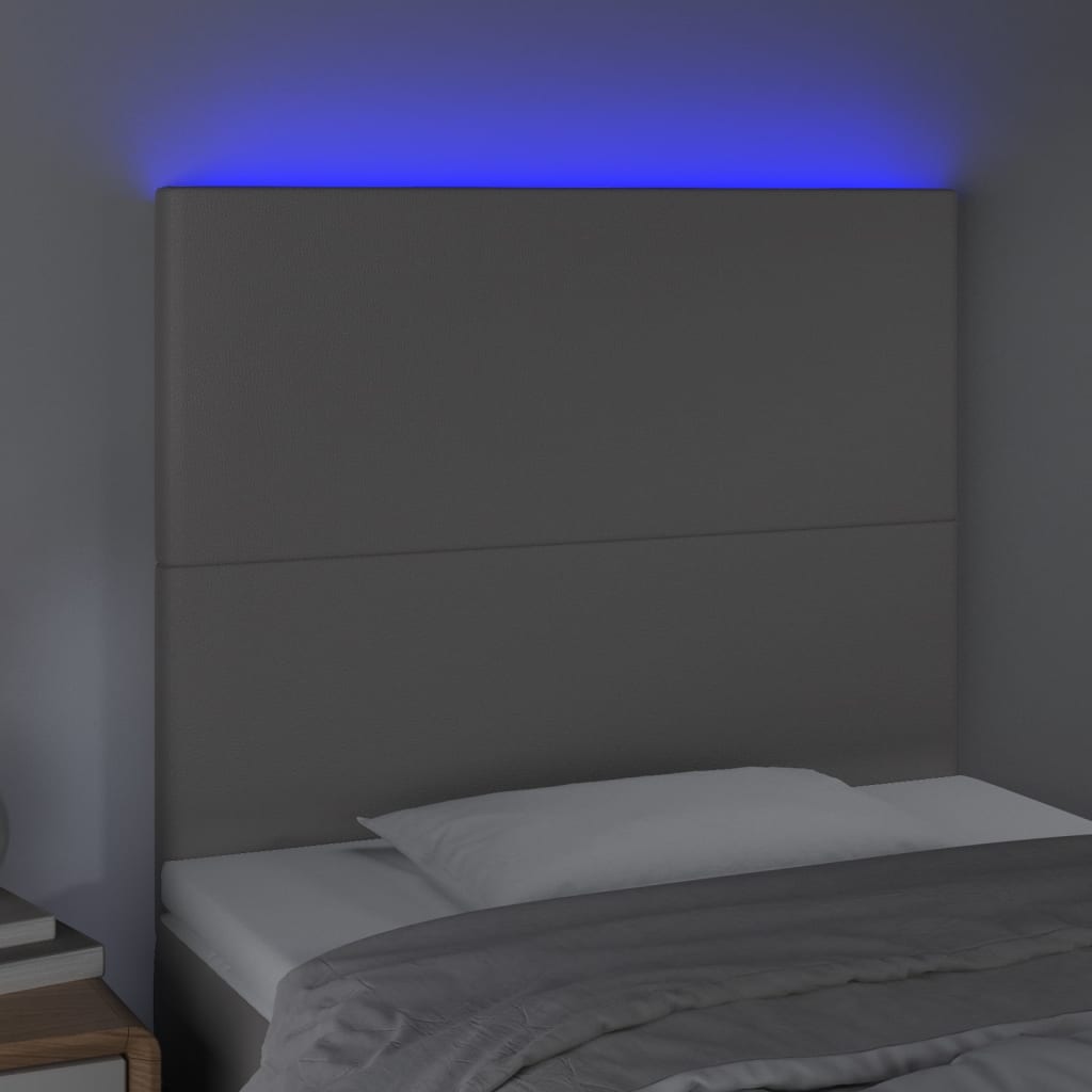 sengegavl med LED-lys 80x5x118/128 cm kunstlæder grå