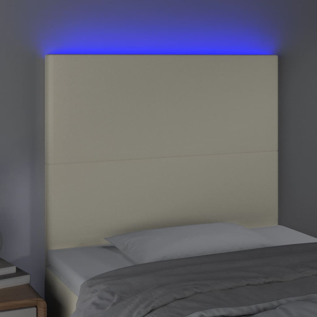 sengegavl med LED-lys 90x5x118/128 cm kunstlæder cremefarvet