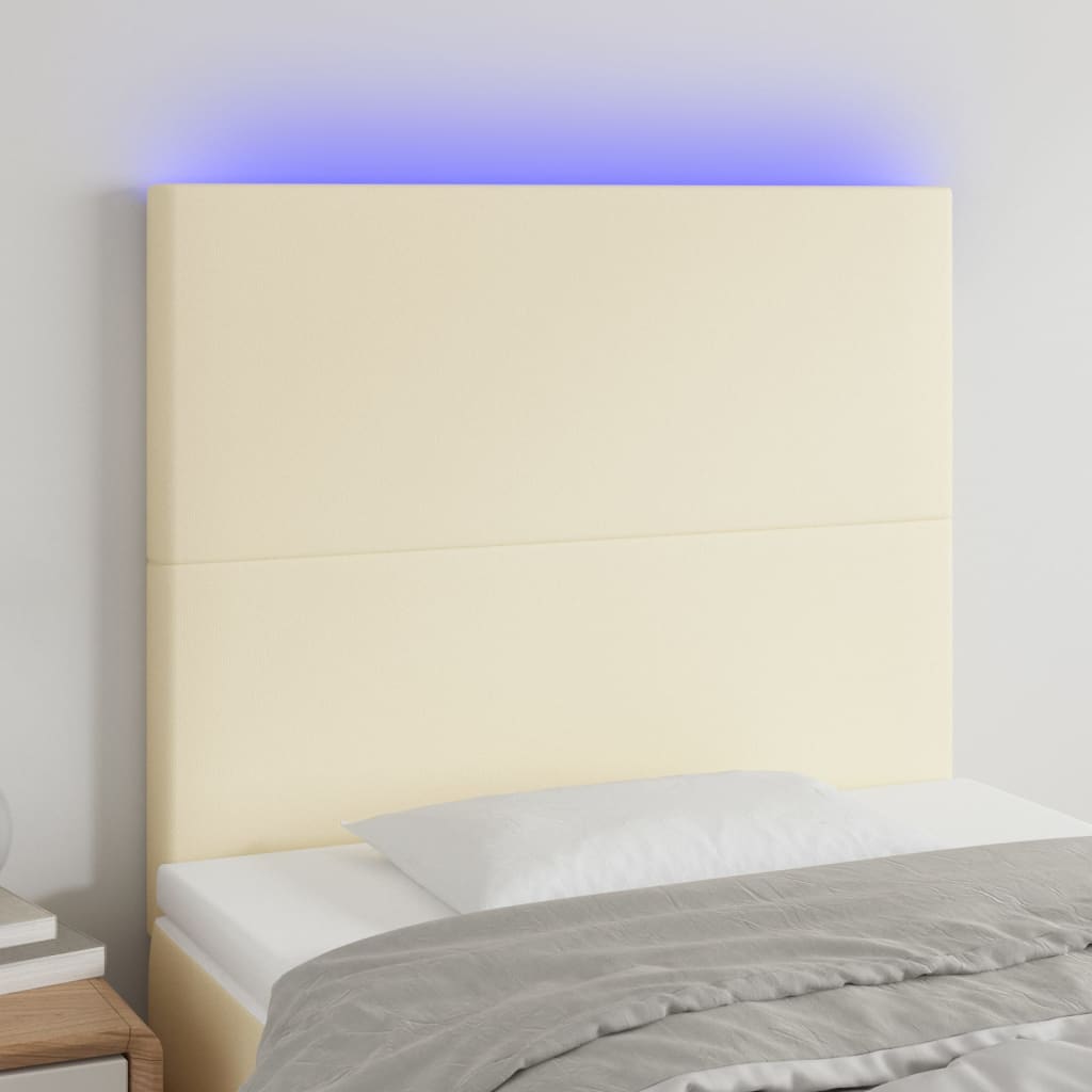 sengegavl med LED-lys 90x5x118/128 cm kunstlæder cremefarvet