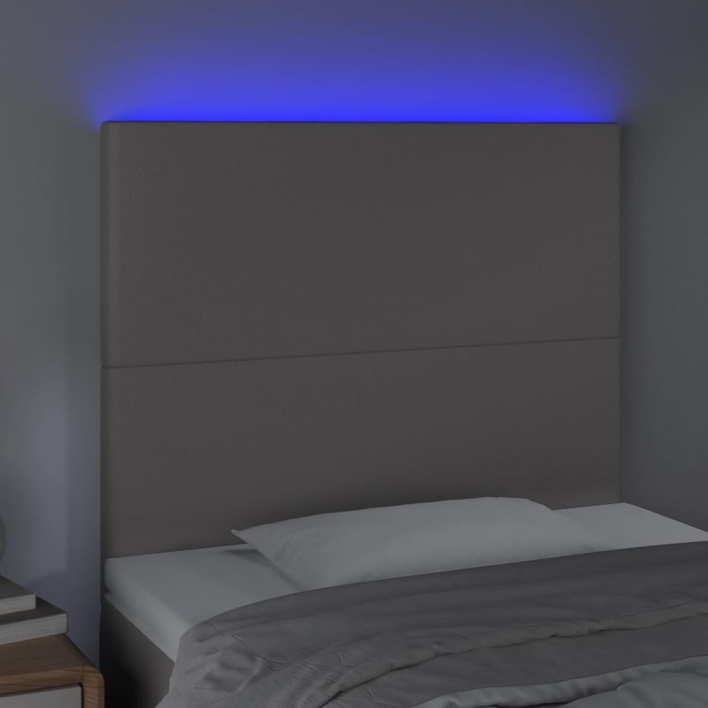 sengegavl med LED-lys 90x5x118/128 cm kunstlæder grå