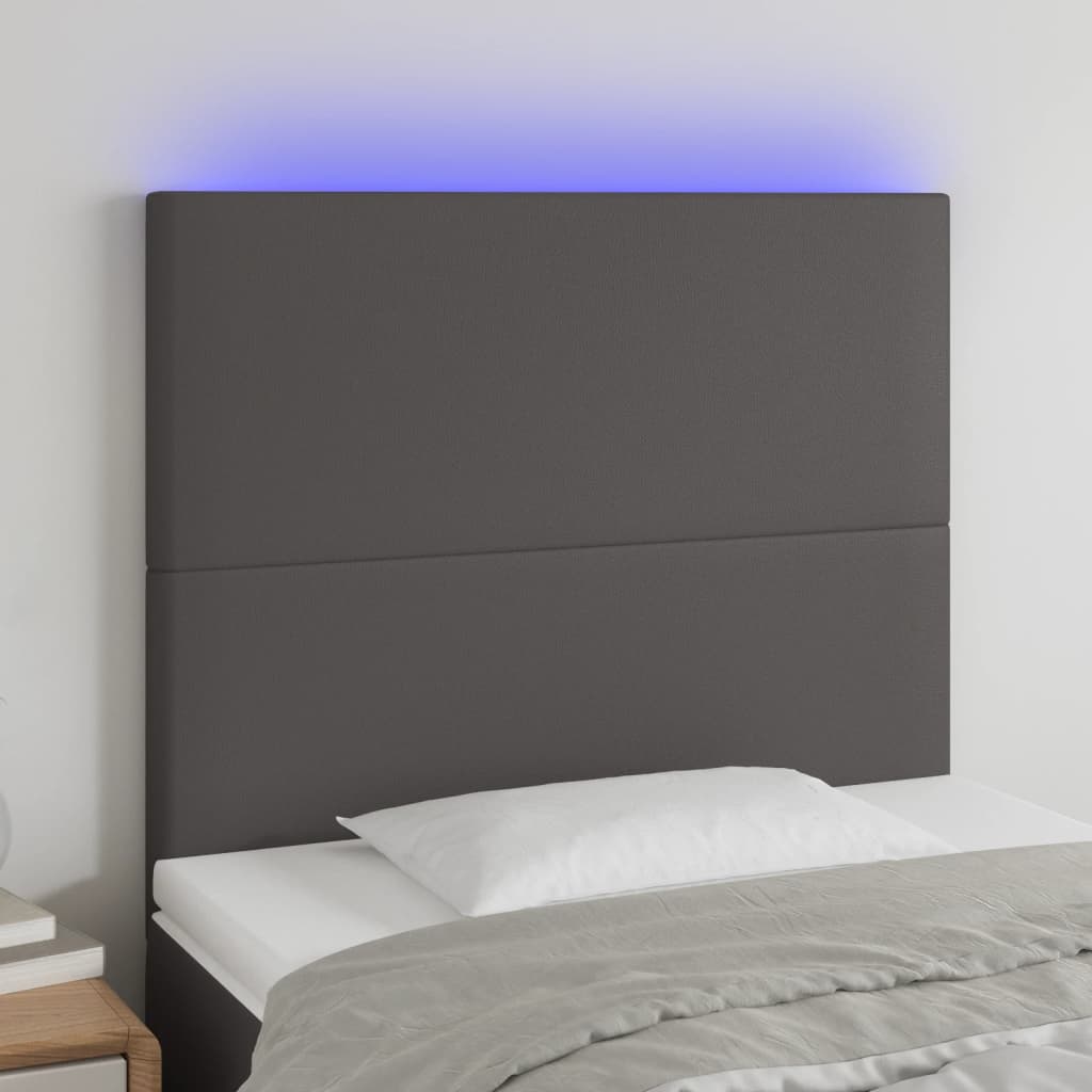 sengegavl med LED-lys 90x5x118/128 cm kunstlæder grå