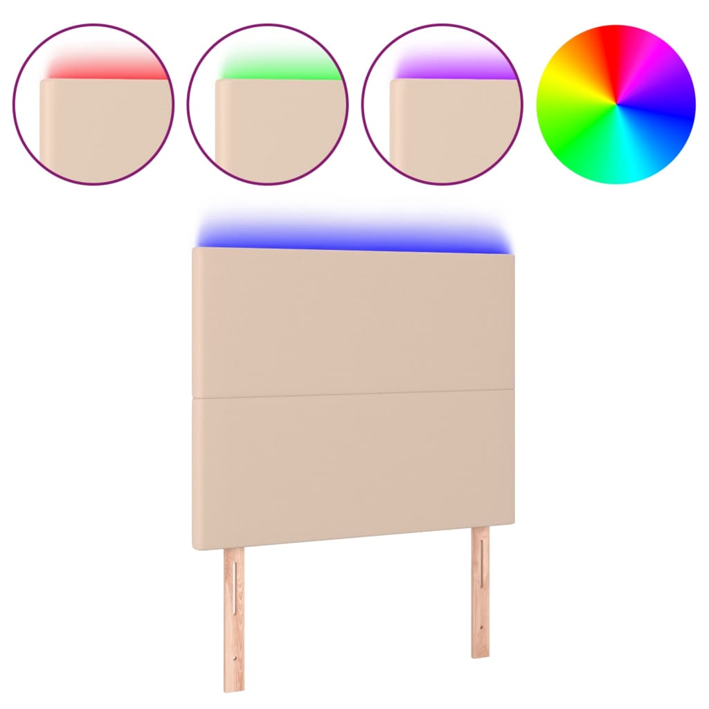 sengegavl med LED-lys 90x5x118/128 cm kunstlæder cappuccino