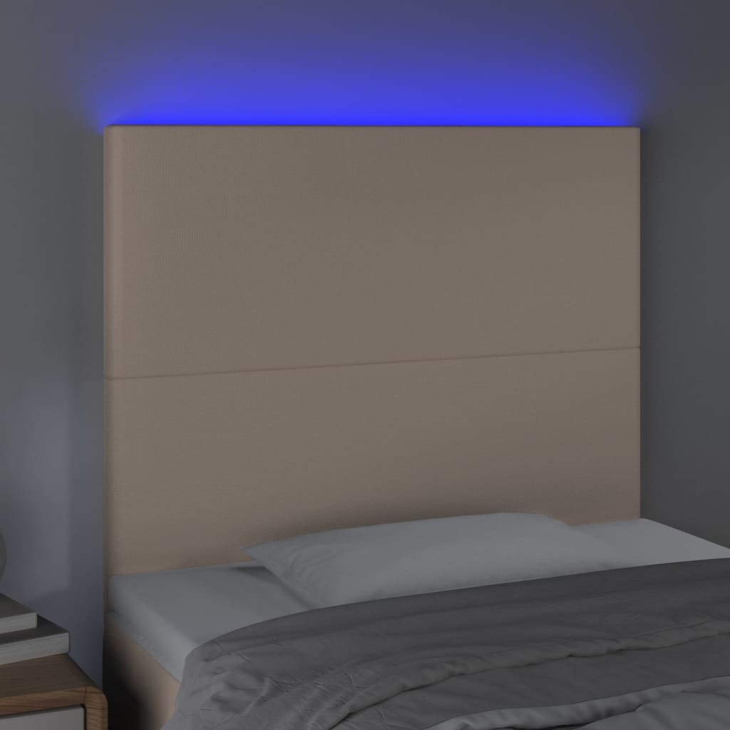sengegavl med LED-lys 90x5x118/128 cm kunstlæder cappuccino