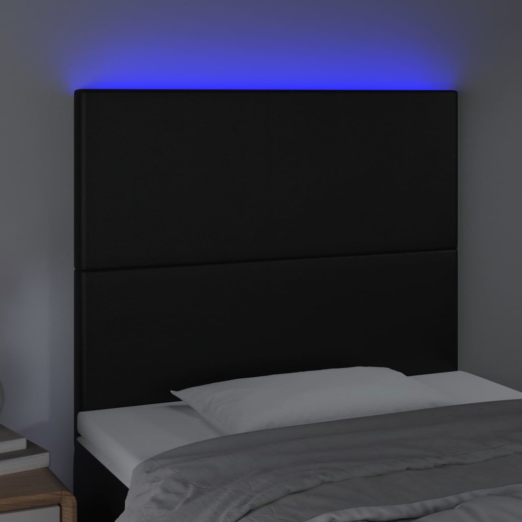 sengegavl med LED-lys 100x5x118/128 cm kunstlæder sort