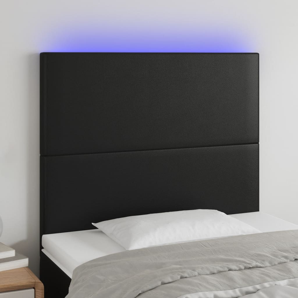 sengegavl med LED-lys 100x5x118/128 cm kunstlæder sort