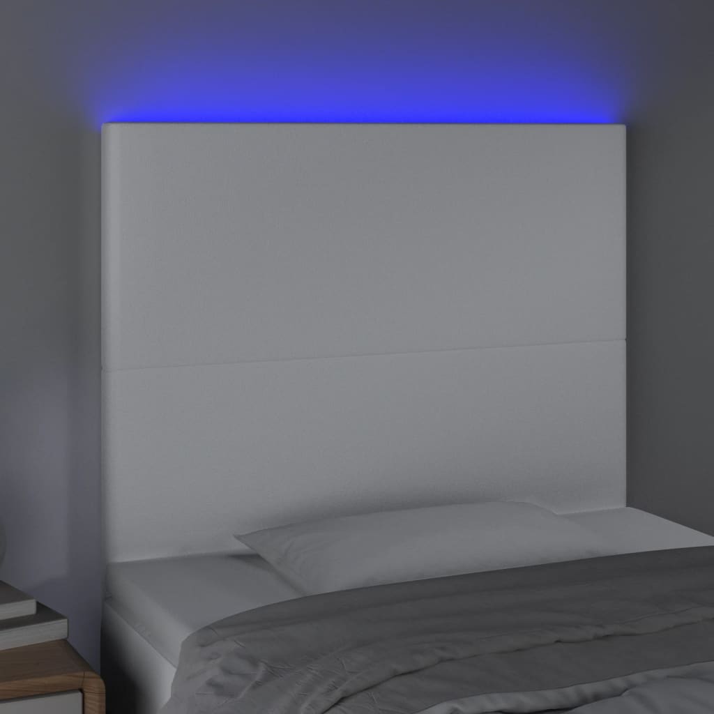 sengegavl med LED-lys 100x5x118/128 cm kunstlæder hvid
