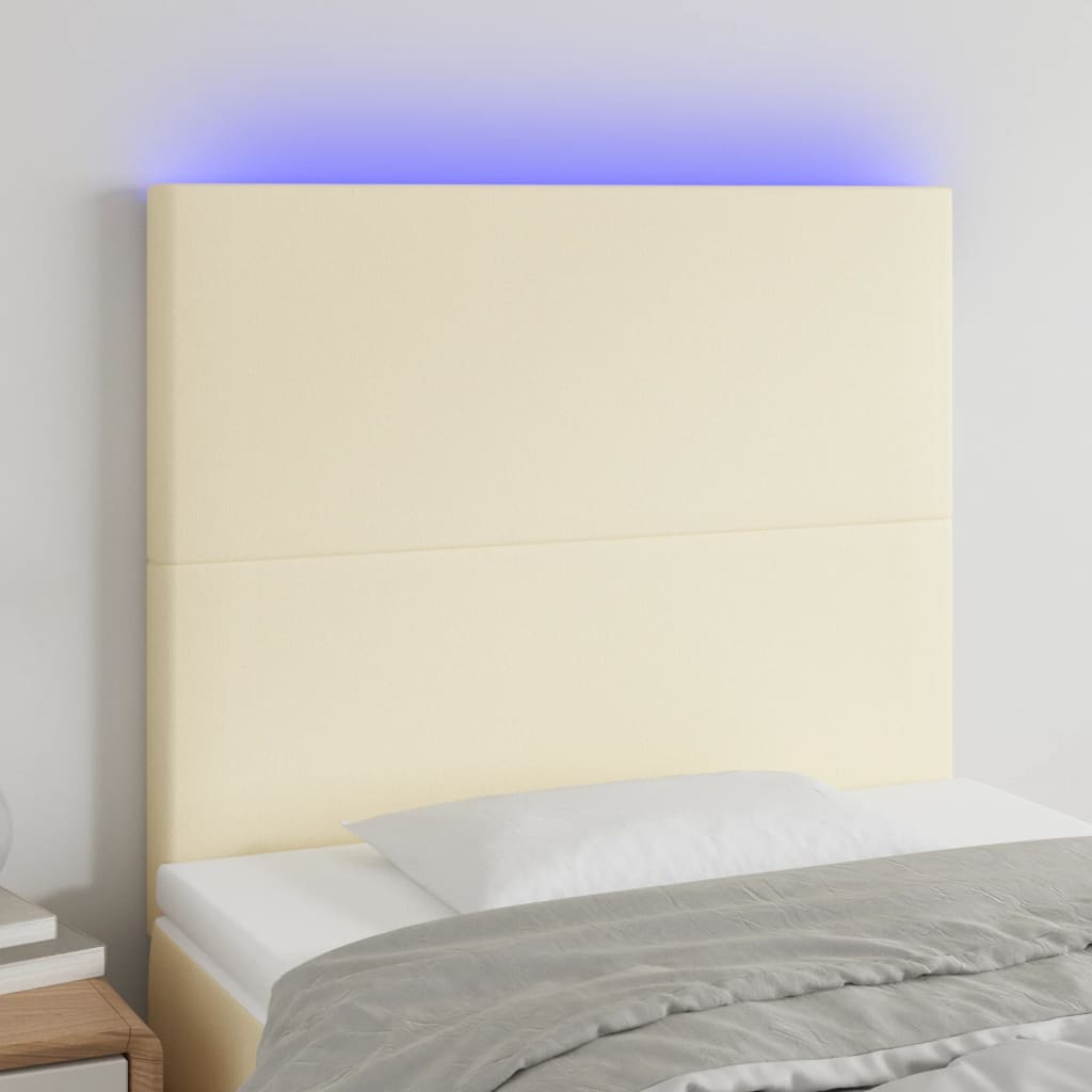 sengegavl med LED-lys 100x5x118/128 cm kunstlæder cremefarvet