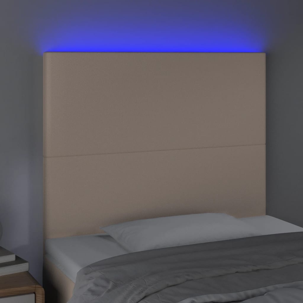 sengegavl med LED-lys 100x5x118/128 cm kunstlæder cappuccino