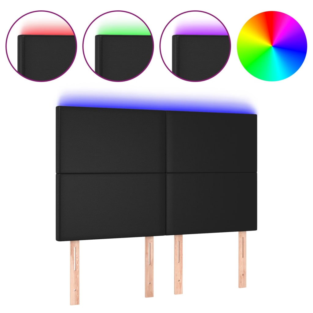 sengegavl med LED-lys 144x5x118/128 cm kunstlæder sort