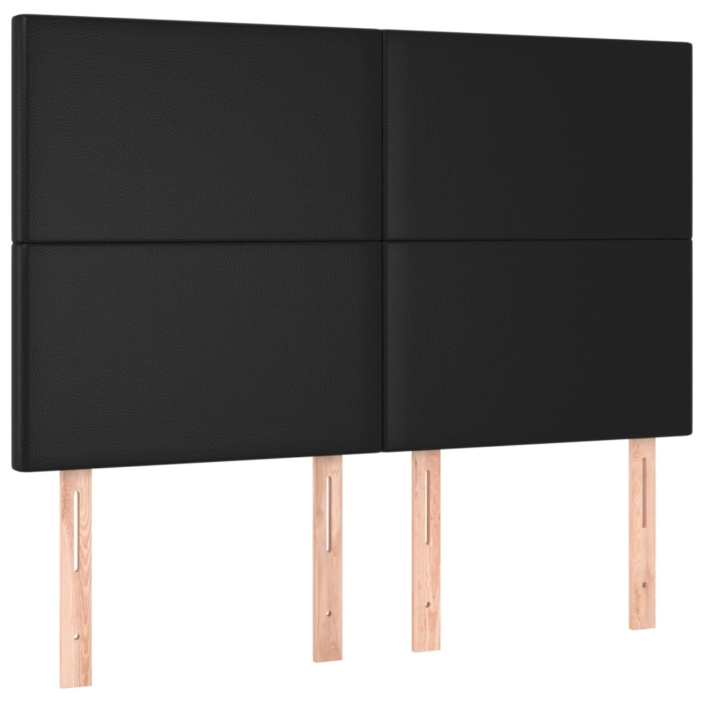 sengegavl med LED-lys 144x5x118/128 cm kunstlæder sort