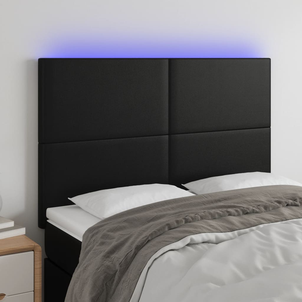 sengegavl med LED-lys 144x5x118/128 cm kunstlæder sort