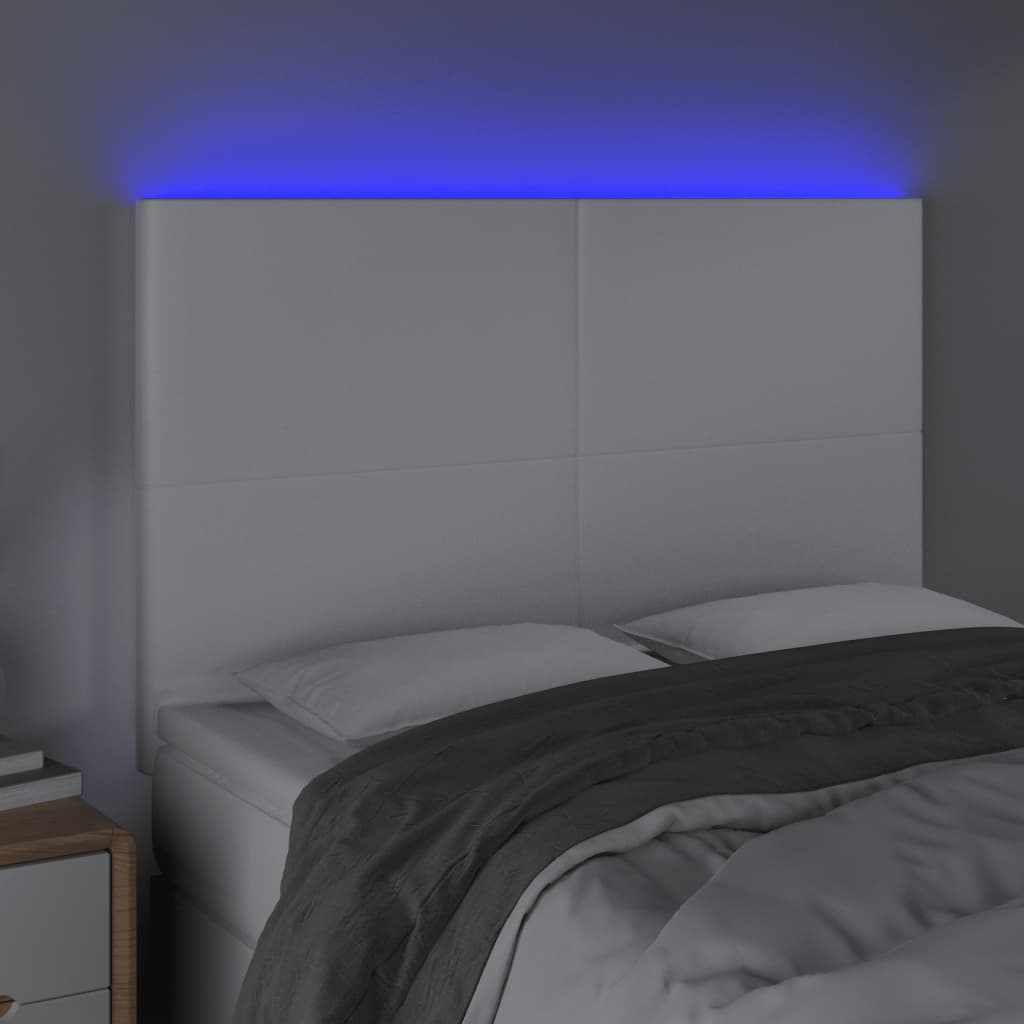 sengegavl med LED-lys 144x5x118/128 cm kunstlæder hvid