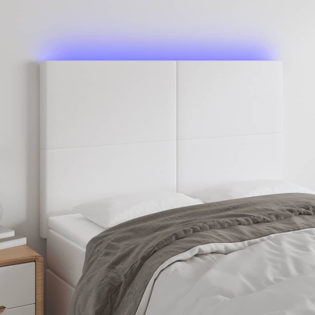 sengegavl med LED-lys 144x5x118/128 cm kunstlæder hvid