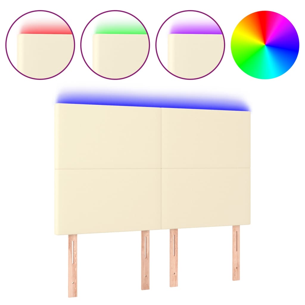 sengegavl med LED-lys 144x5x118/128 cm kunstlæder cremefarvet