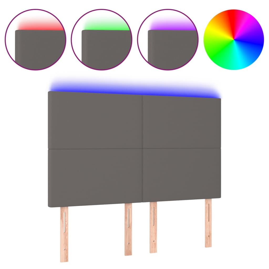 sengegavl med LED-lys 144x5x118/128 cm kunstlæder grå