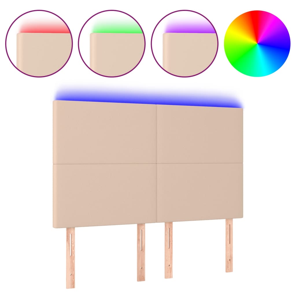 sengegavl med LED-lys 144x5x118/128 cm kunstlæder cappuccino