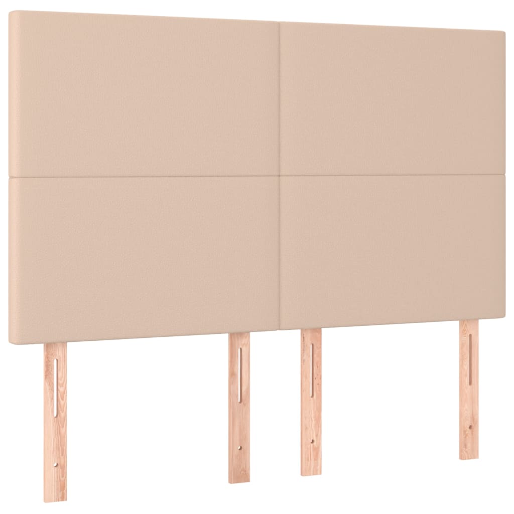 sengegavl med LED-lys 144x5x118/128 cm kunstlæder cappuccino