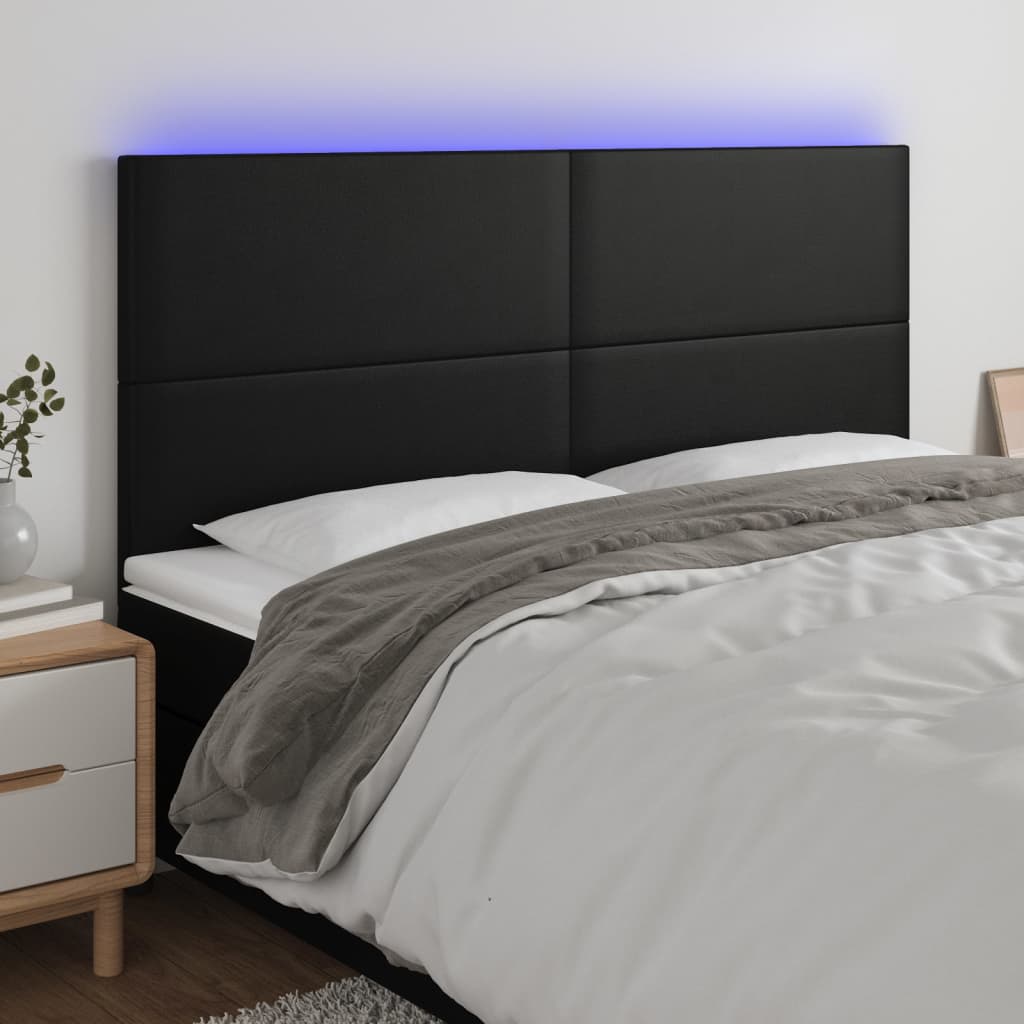 sengegavl med LED-lys 160x5x118/128 cm kunstlæder sort