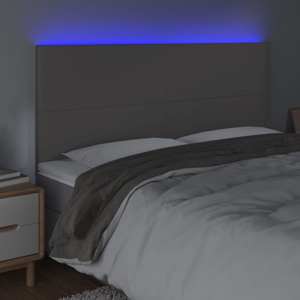 sengegavl med LED-lys 160x5x118/128 cm kunstlæder grå