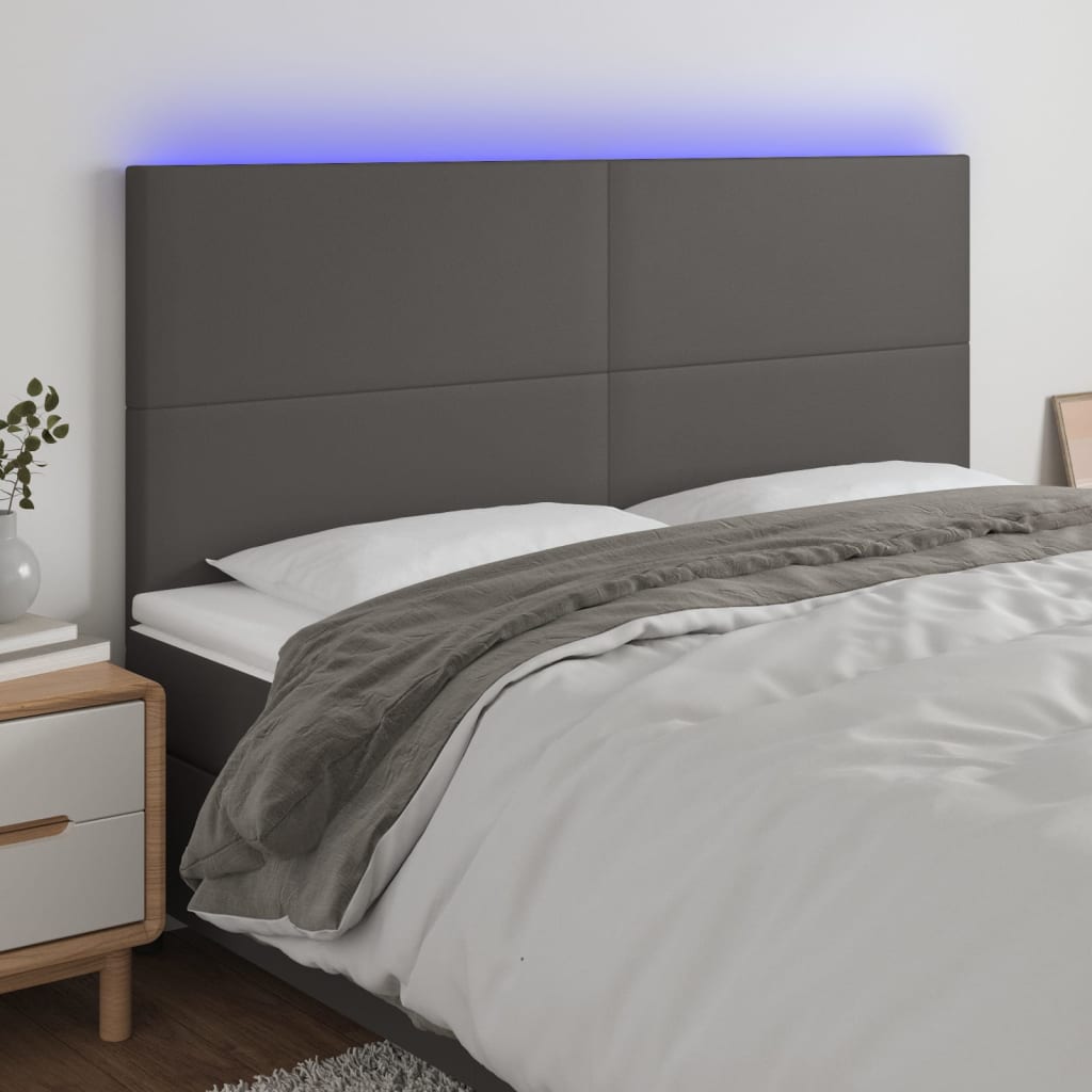 sengegavl med LED-lys 160x5x118/128 cm kunstlæder grå