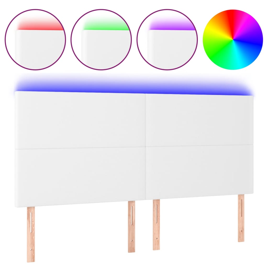 sengegavl med LED-lys 180x5x118/128 cm kunstlæder hvid