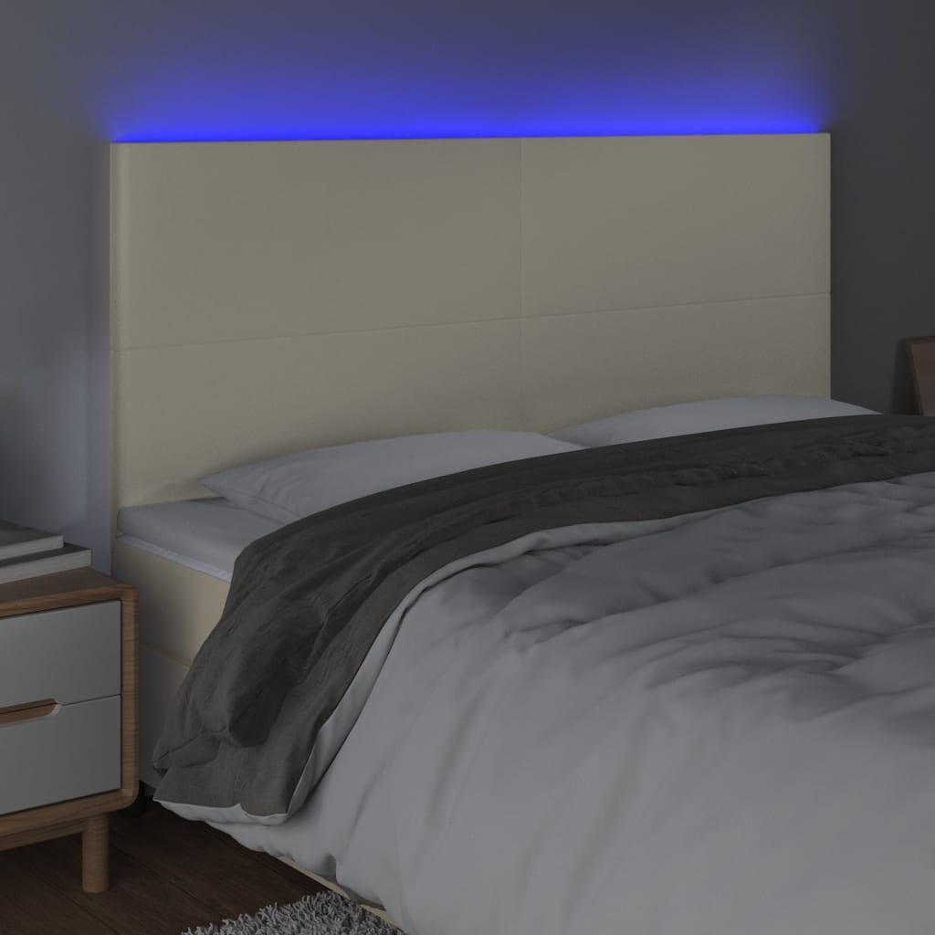 sengegavl med LED-lys 180x5x118/128 cm kunstlæder cremefarvet