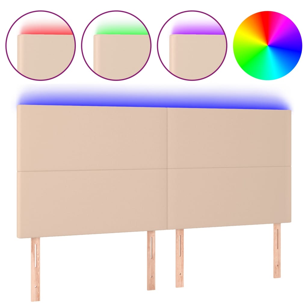 sengegavl med LED-lys 180x5x118/128 cm kunstlæder cappuccino