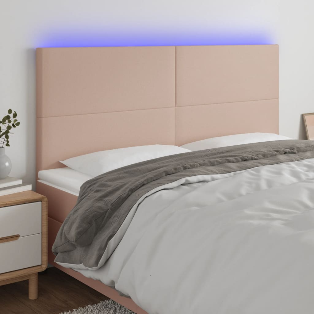 sengegavl med LED-lys 180x5x118/128 cm kunstlæder cappuccino